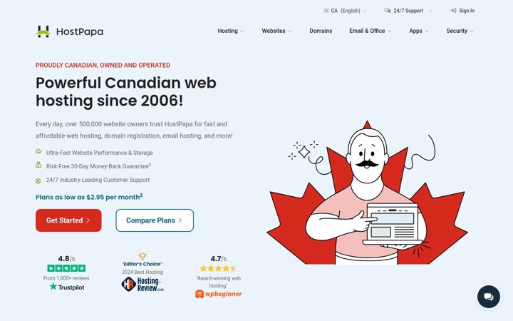 Screenshot of hostpapa.ca