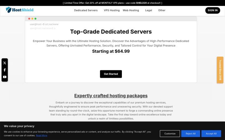 Screenshot of hostshield.net