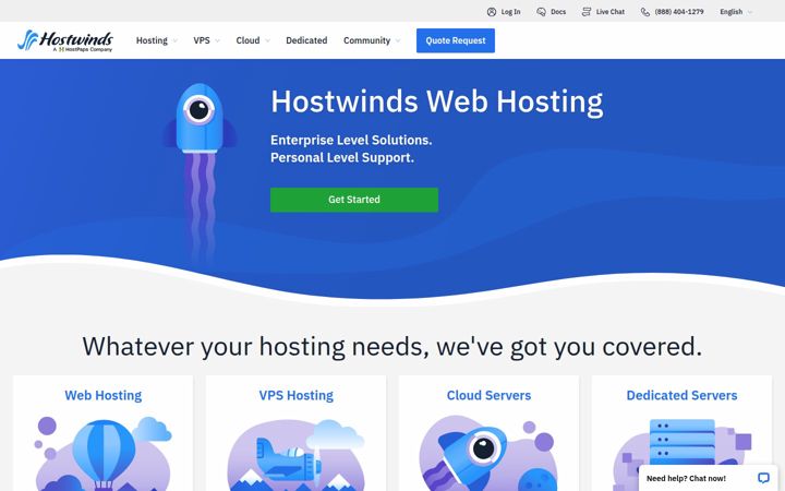 Screenshot of hostwinds.com