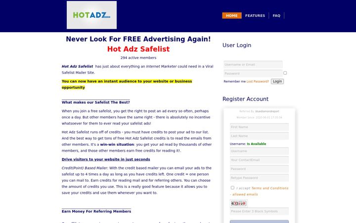 Screenshot of hotadzsafelist.com