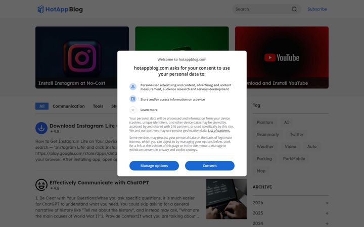Screenshot of hotappblog.com