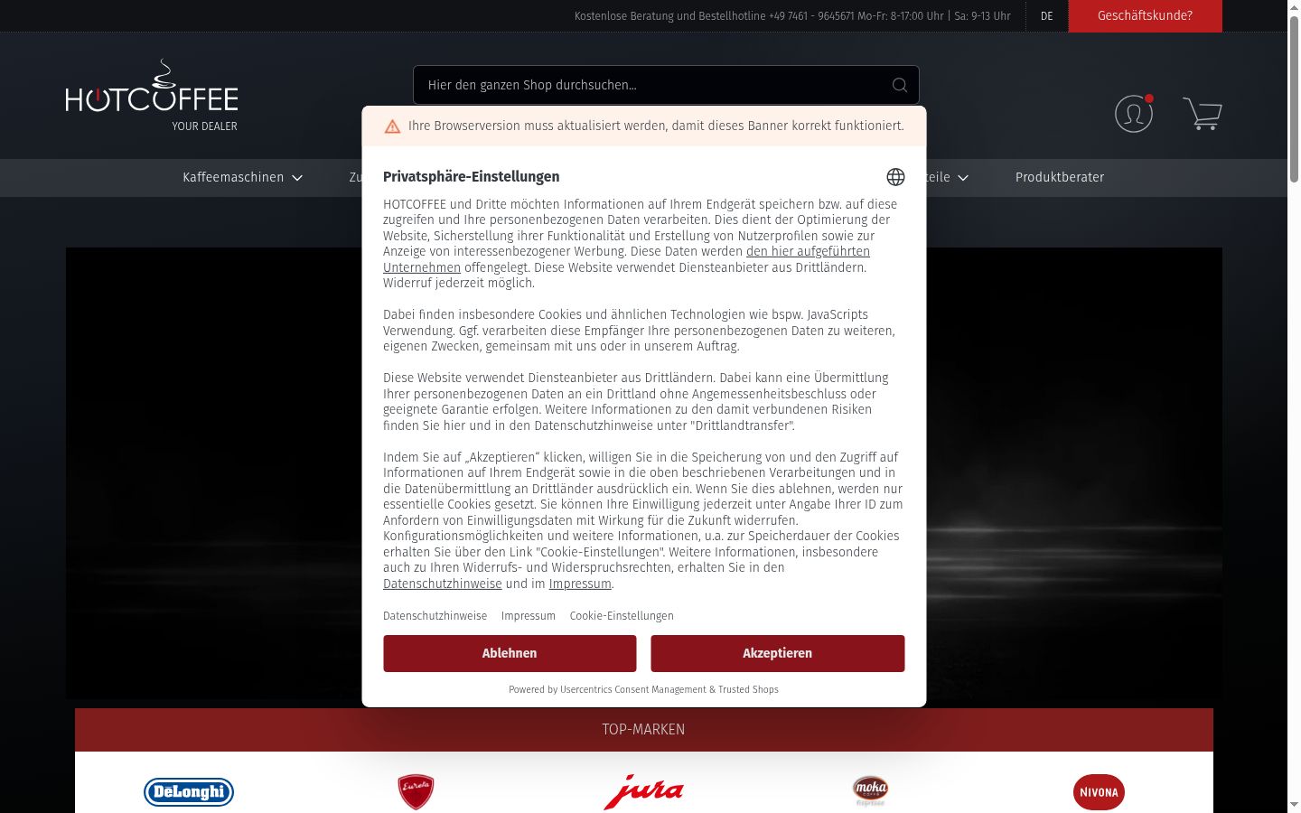 Screenshot of the consent banner shown before any interaction