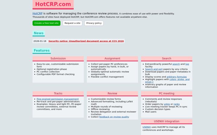 Screenshot of hotcrp.com