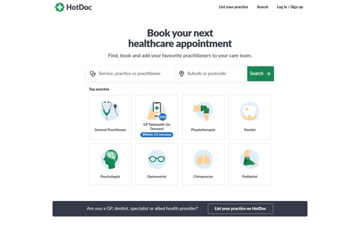 Snimka zaslona za hotdoc.com.au