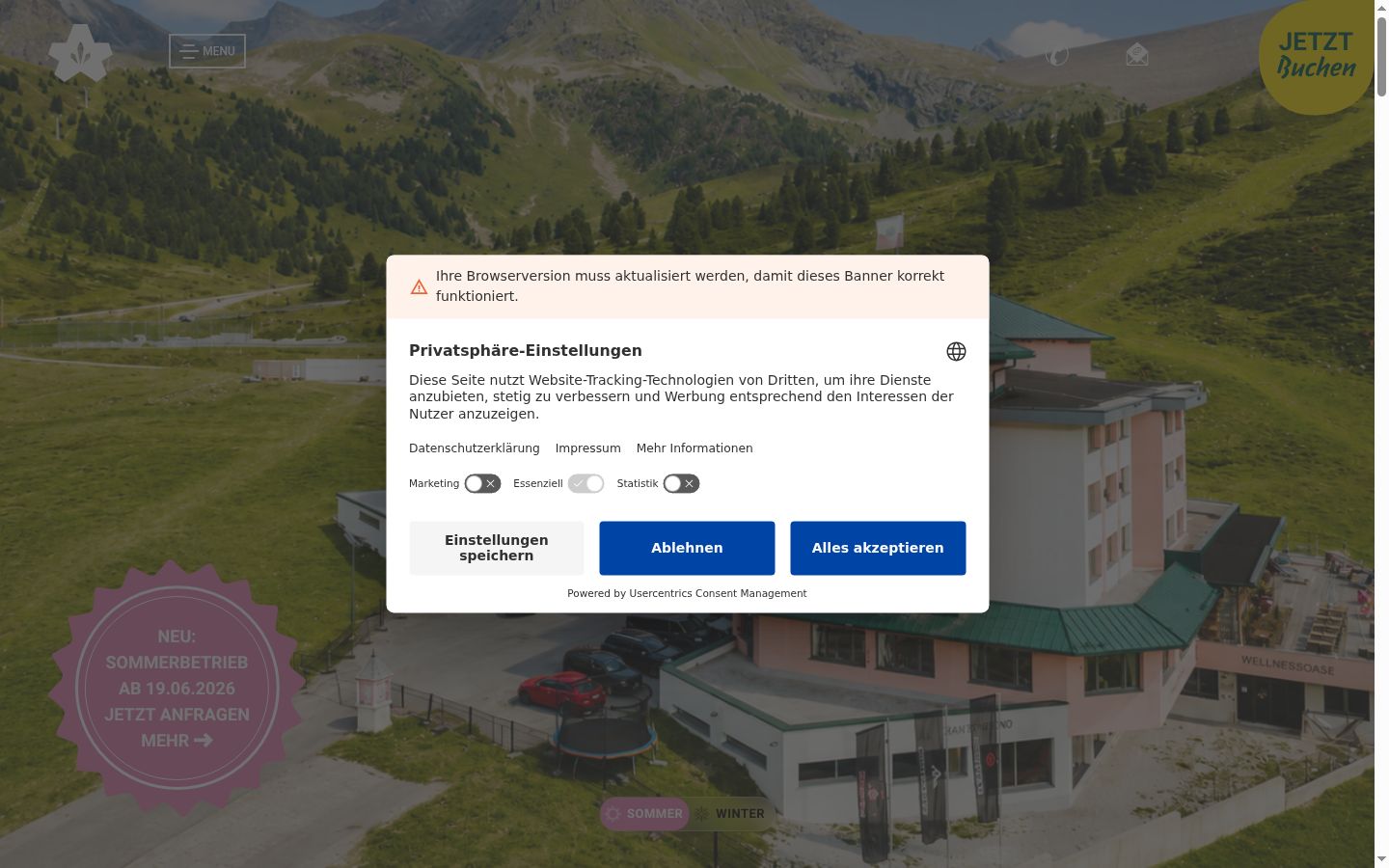 Screenshot del banner di consenso mostrato prima di qualsiasi interazione