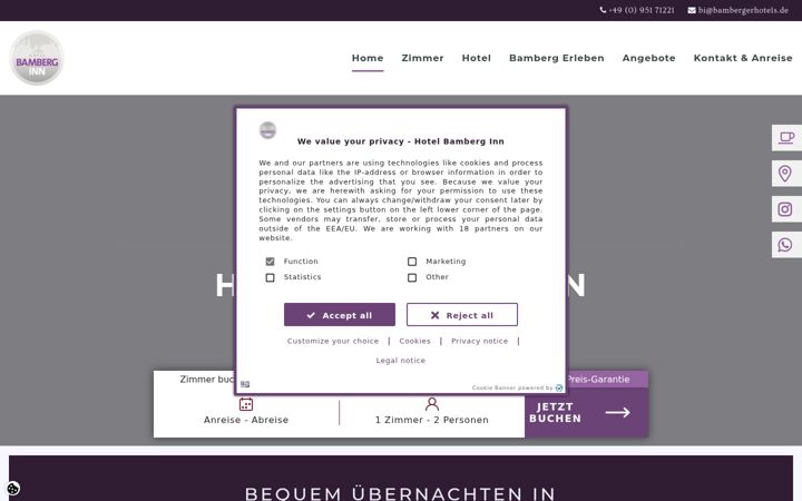 Screenshot of hotel-bamberg-inn.de