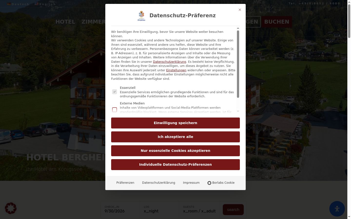 Ekrānuzņēmums ar piekrišanas baneri, kas tika rādīts pirms jebkādas mijiedarbības