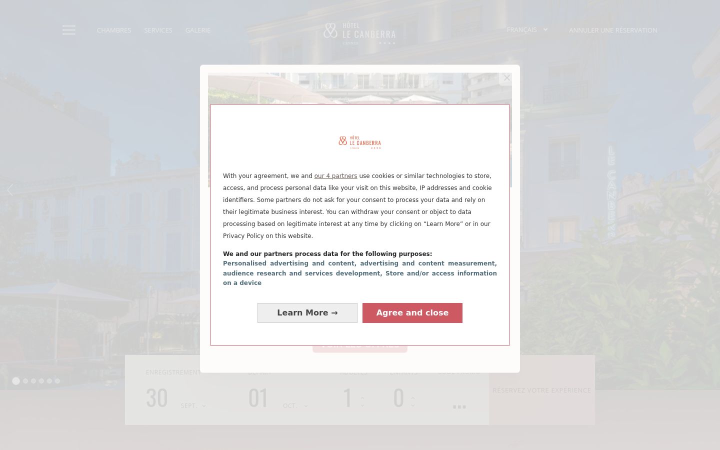 Screenshot of the consent banner shown before any interaction