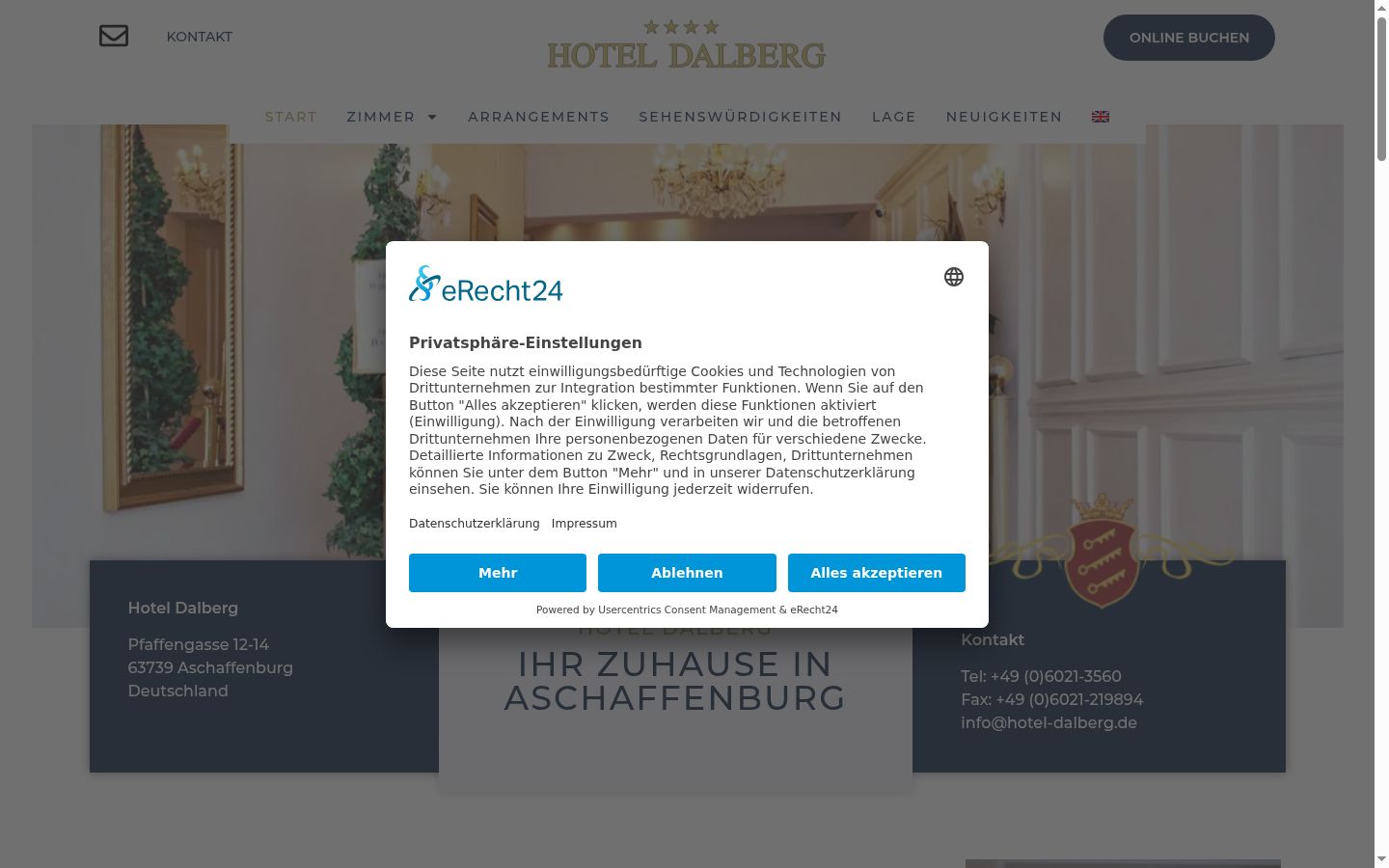 Screenshot des Einwilligungsbanners vor jeglicher Interaktion