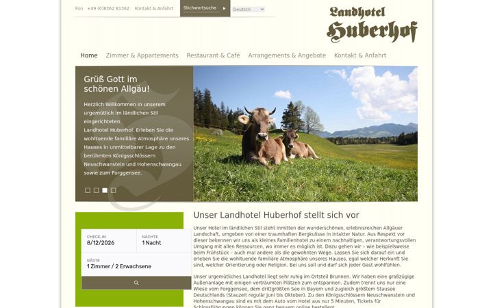 Screenshot of hotel-huberhof.com