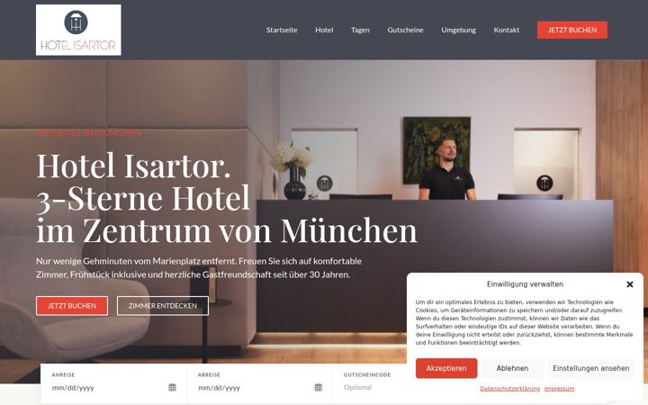 Screenshot of hotel-isartor.de