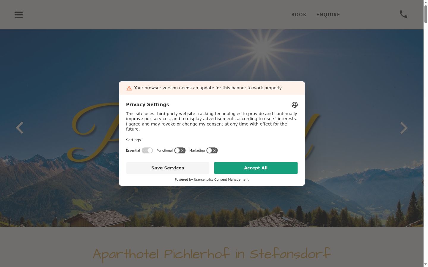 Screenshot del banner di consenso mostrato prima di qualsiasi interazione