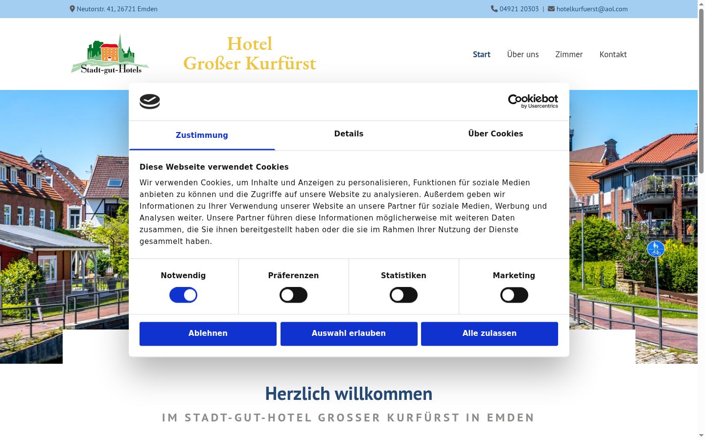 Screenshot des Einwilligungsbanners vor jeglicher Interaktion