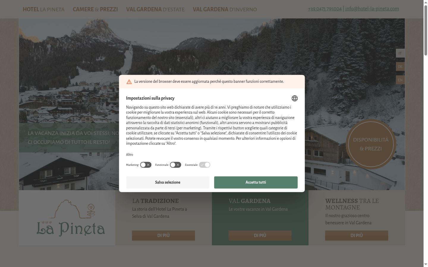 Captura de pantalla del banner de consentimiento mostrado antes de cualquier interacción