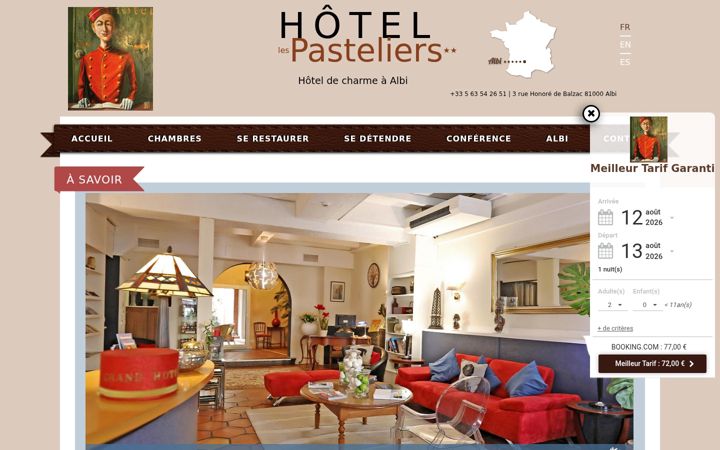 Screenshot of hotel-les-pasteliers.com