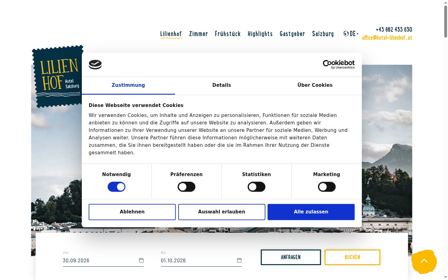 Screenshot del banner di consenso mostrato prima di qualsiasi interazione