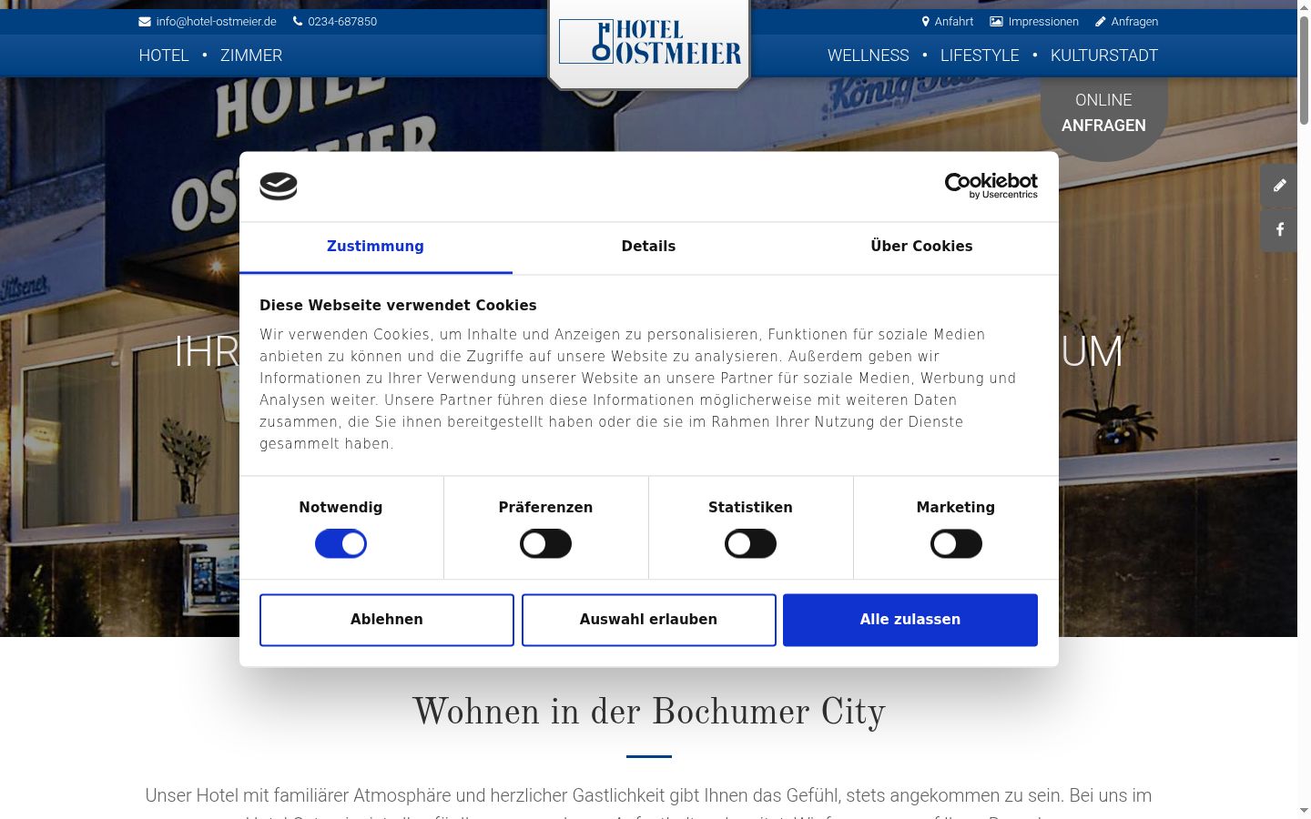 Screenshot des Einwilligungsbanners vor jeglicher Interaktion