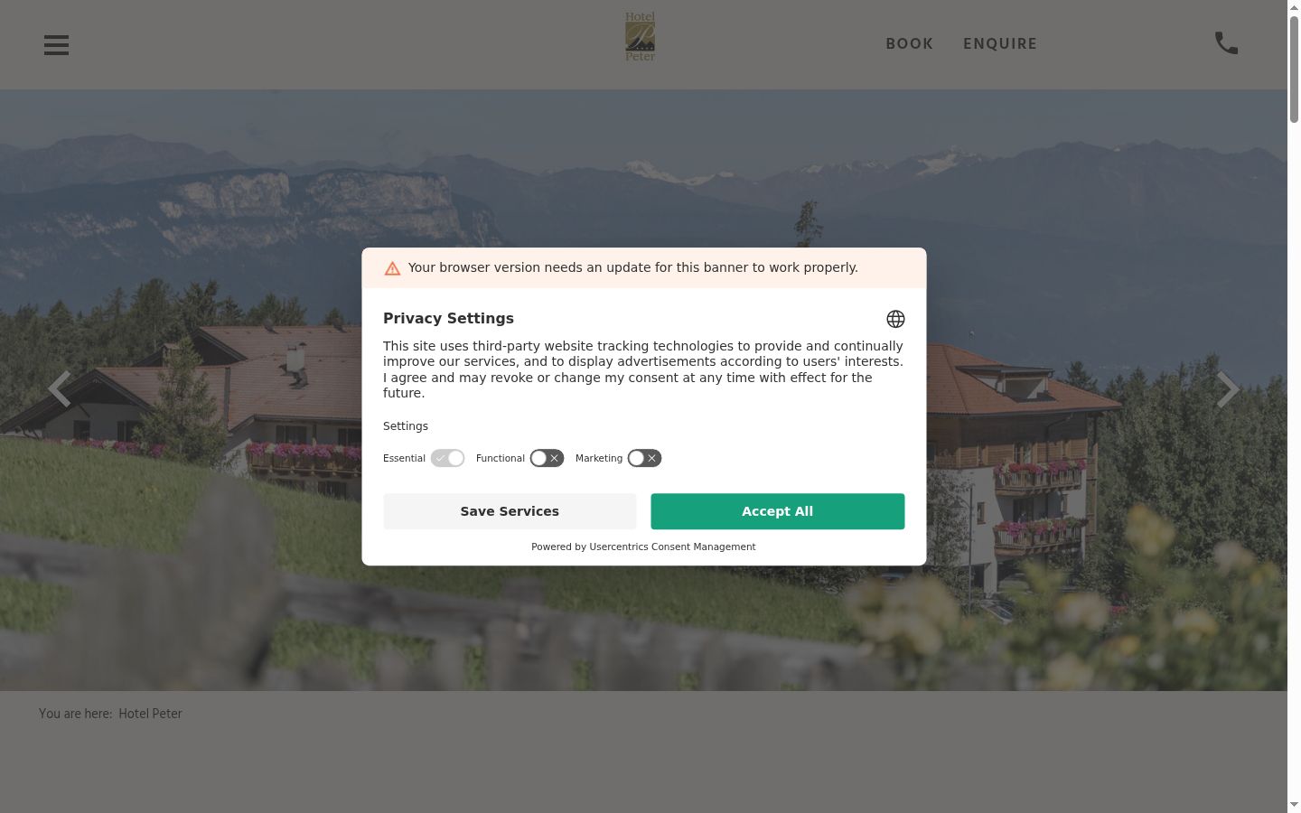 Screenshot des Einwilligungsbanners vor jeglicher Interaktion
