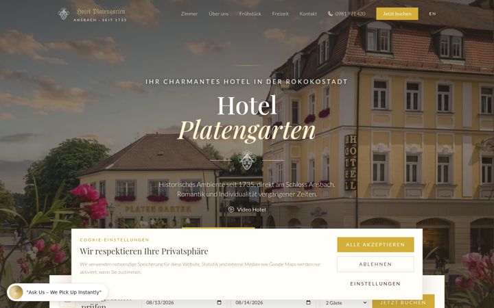 Screenshot of hotel-platengarten.de