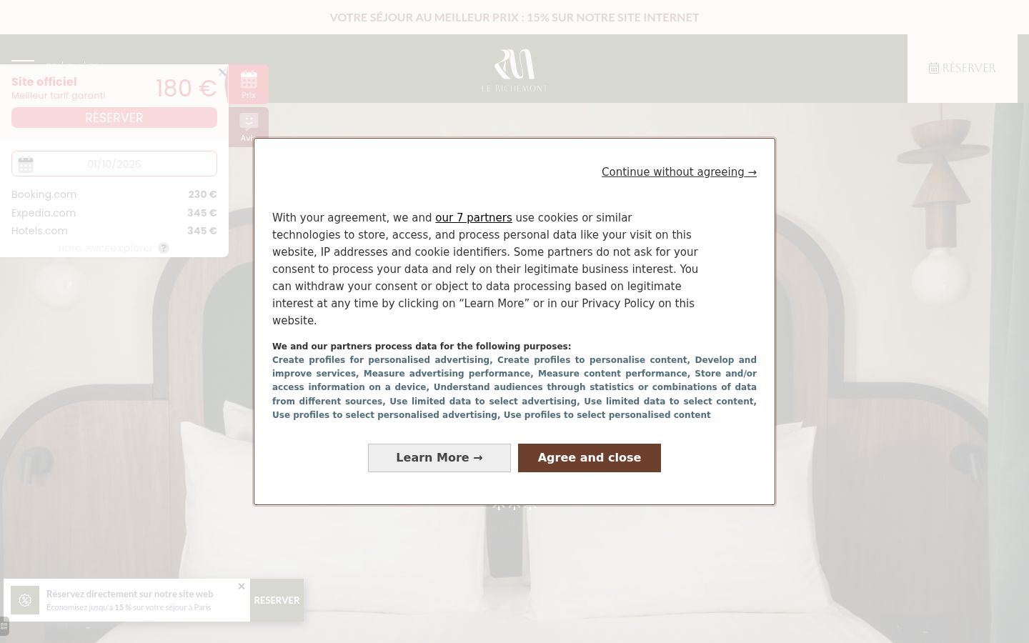 Screenshot of the consent banner shown before any interaction