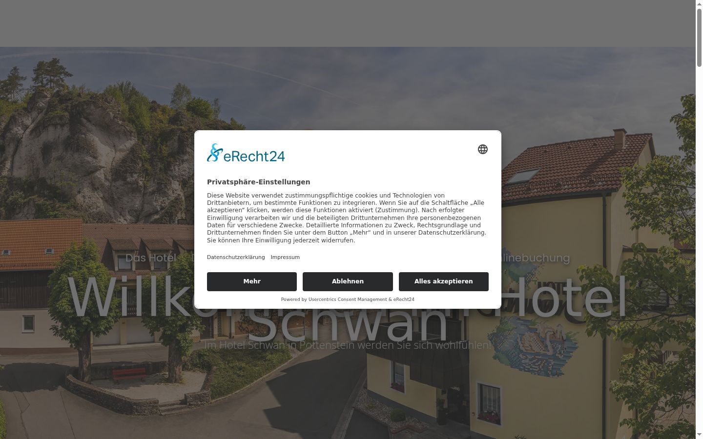Screenshot des Einwilligungsbanners vor jeglicher Interaktion