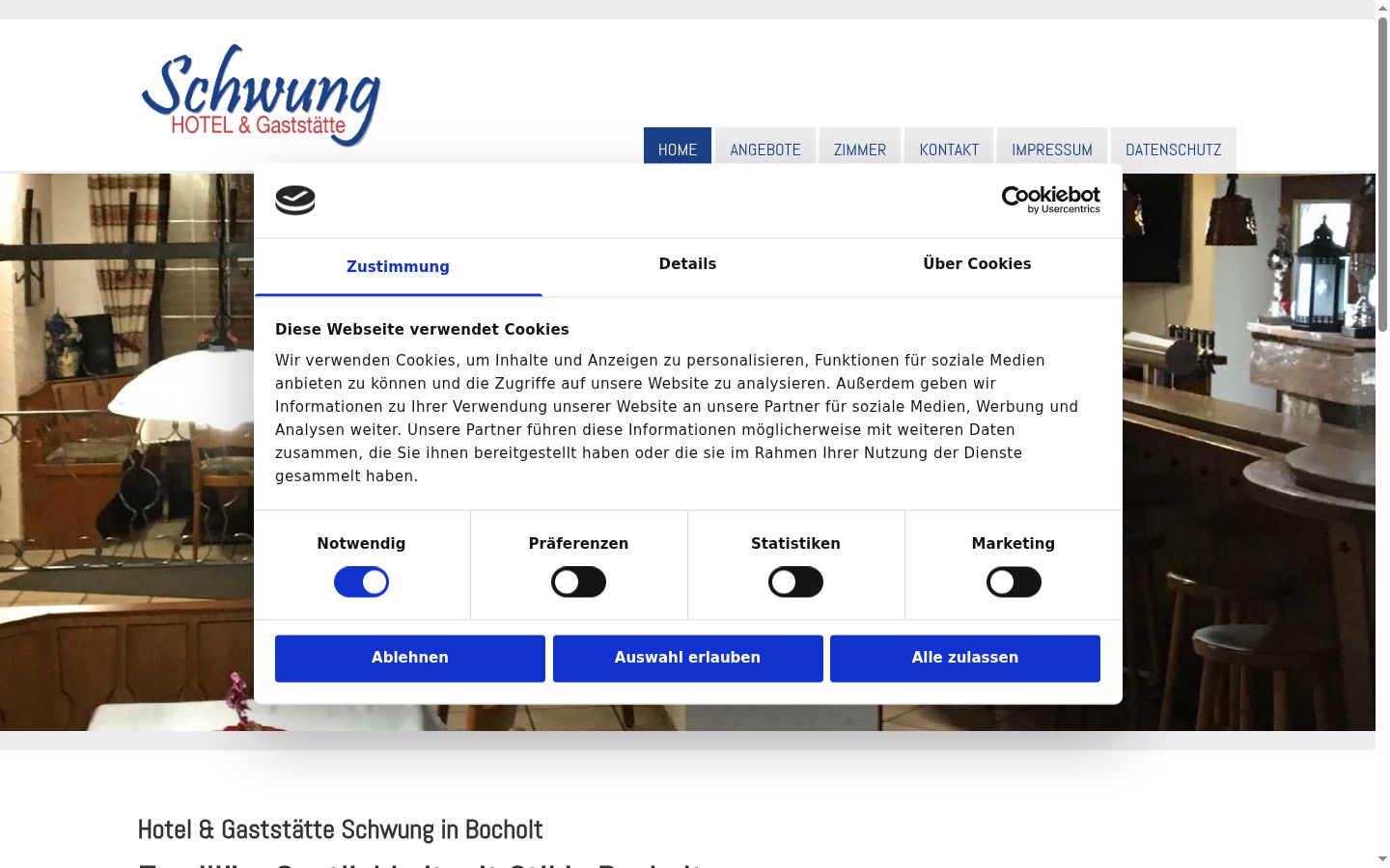 Screenshot des Einwilligungsbanners vor jeglicher Interaktion
