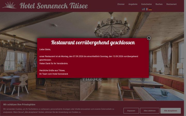 Screenshot of hotel-sonneneck-titisee.de