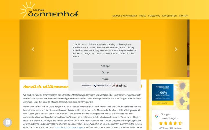 Screenshot of hotel-sonnenhof-illertissen.de