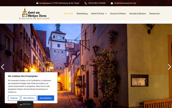 Screenshot of hotel-weisser-turm.de