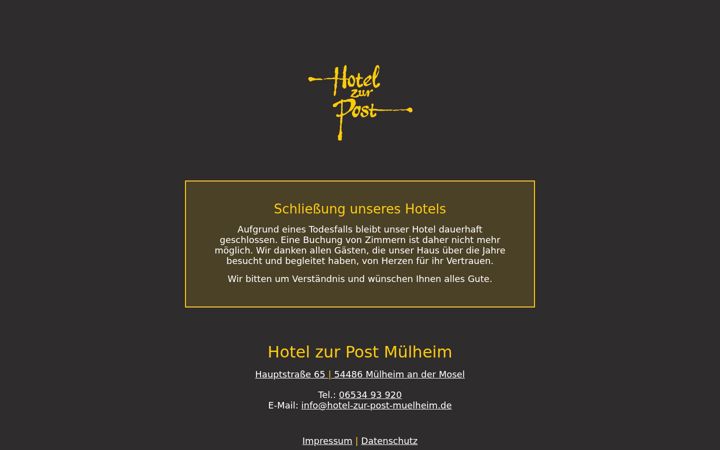Screenshot of hotel-zur-post-muelheim.de
