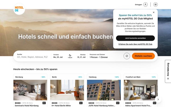 Screenshot of hotel.de