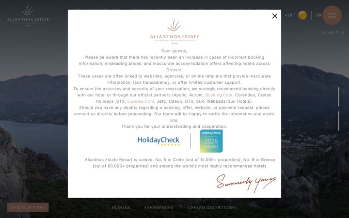 Screenshot of hotelalianthos.com