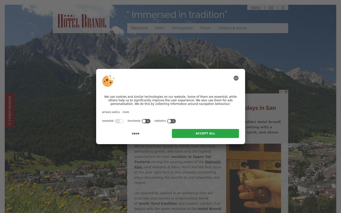 Screenshot del banner di consenso mostrato prima di qualsiasi interazione