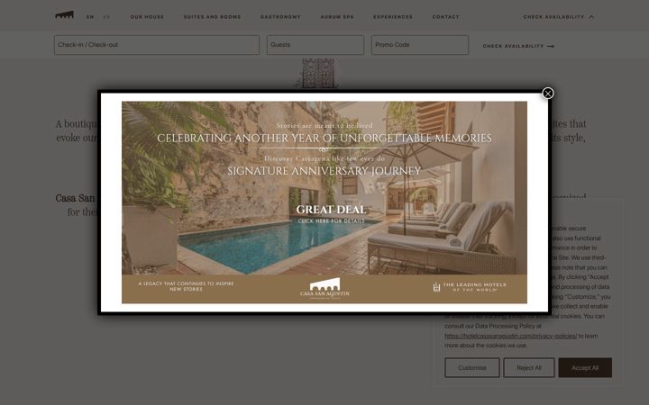 Screenshot of hotelcasasanagustin.com
