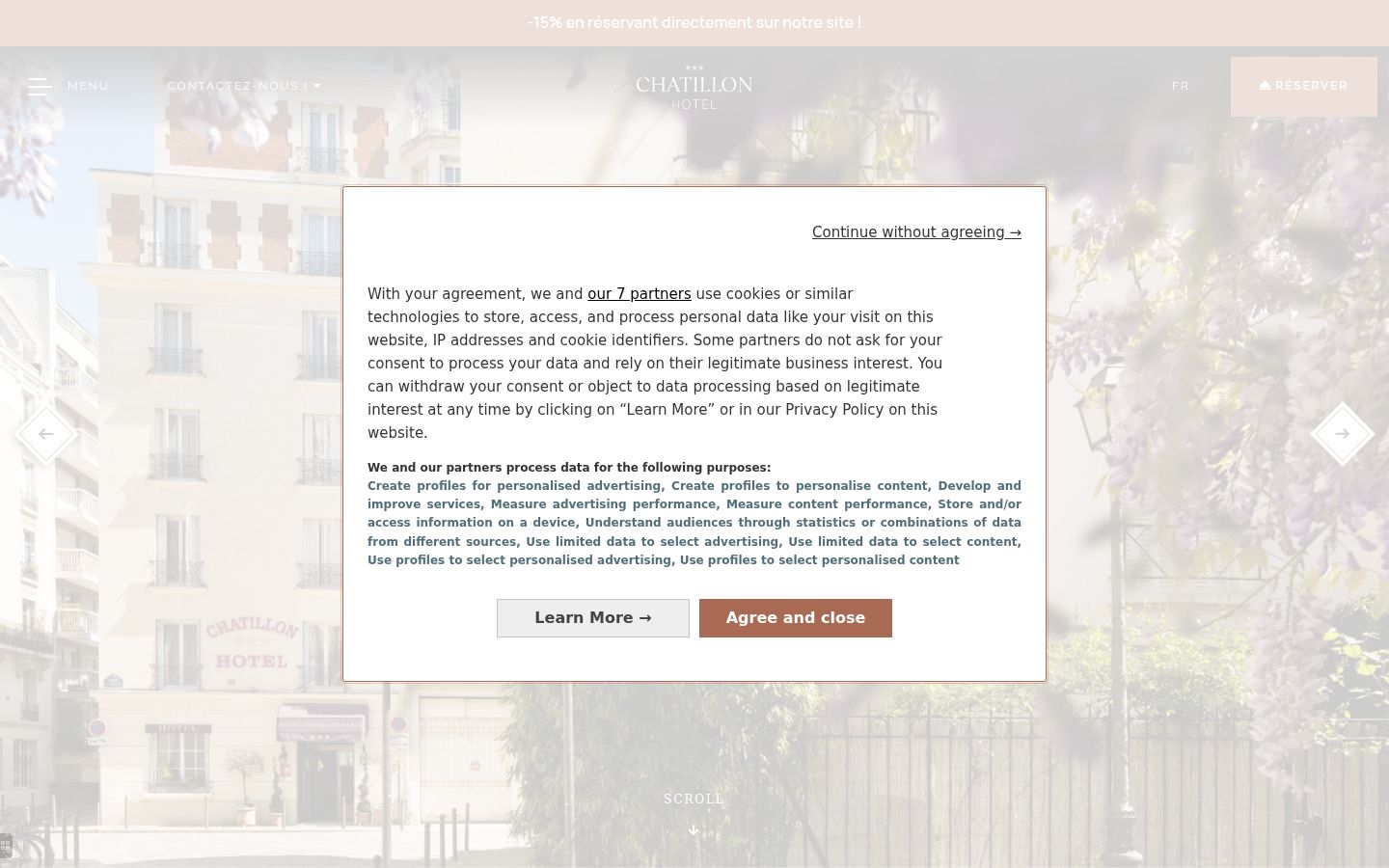 Screenshot del banner di consenso mostrato prima di qualsiasi interazione