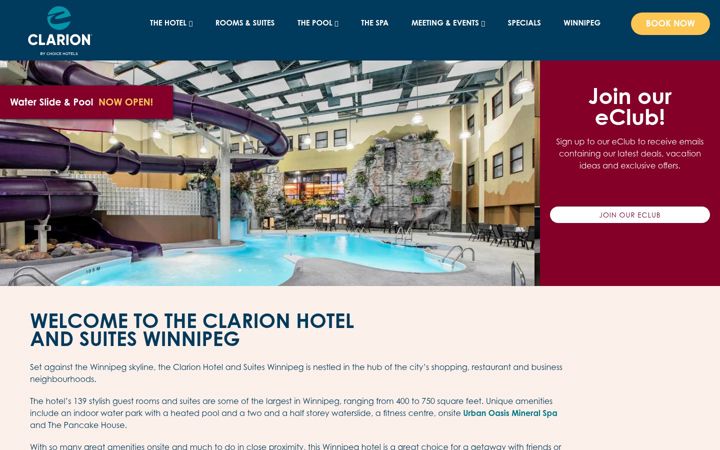 Screenshot of hotelclarionwinnipeg.com
