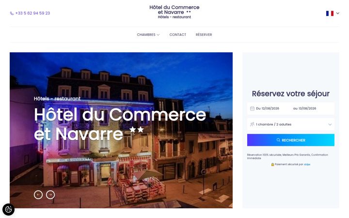 Screenshot of hotelcommerceetnavarre.fr