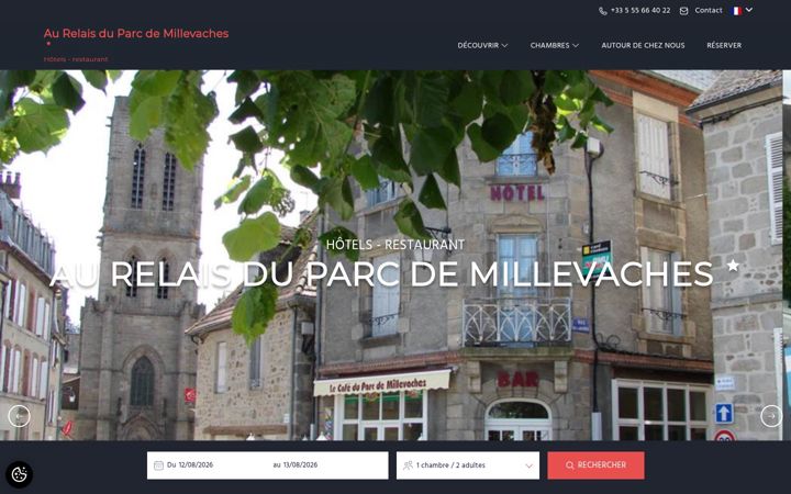 Screenshot of hotelduparcdemillevaches.fr