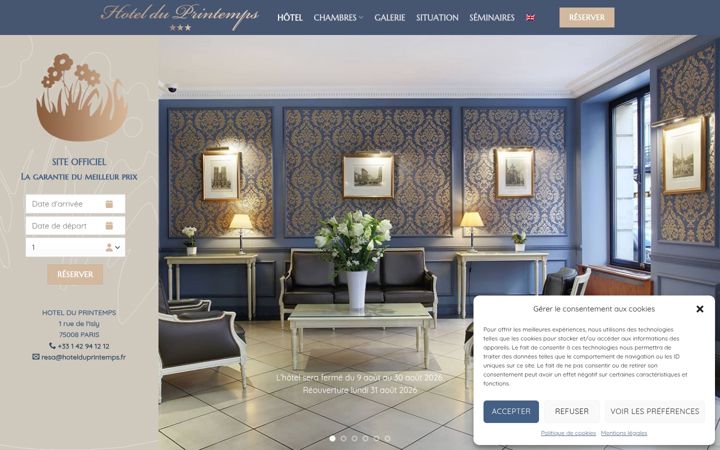 Screenshot of hotelduprintemps.fr