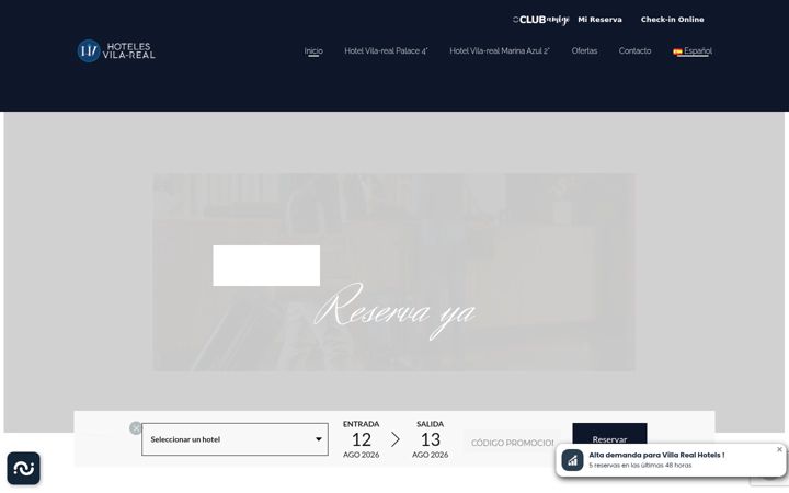 Screenshot of hotelesvilareal.com