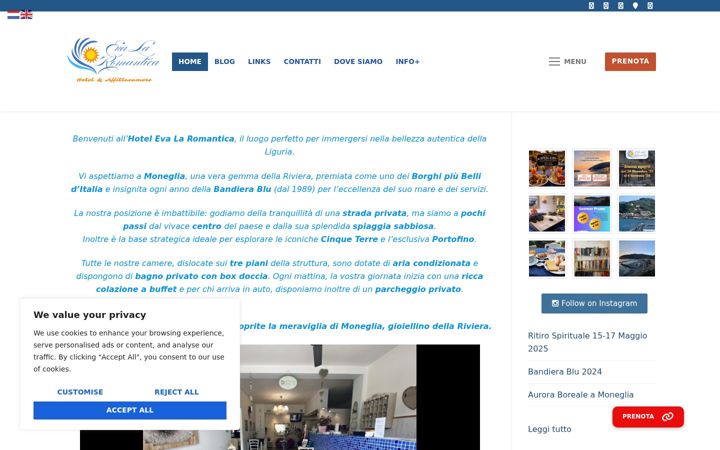 Screenshot of hotelevalaromantica.it