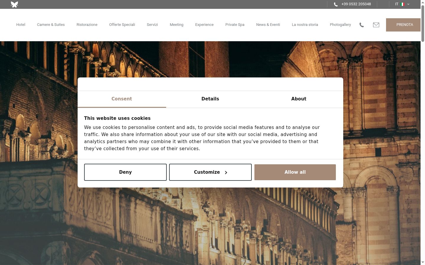 Screenshot del banner di consenso mostrato prima di qualsiasi interazione