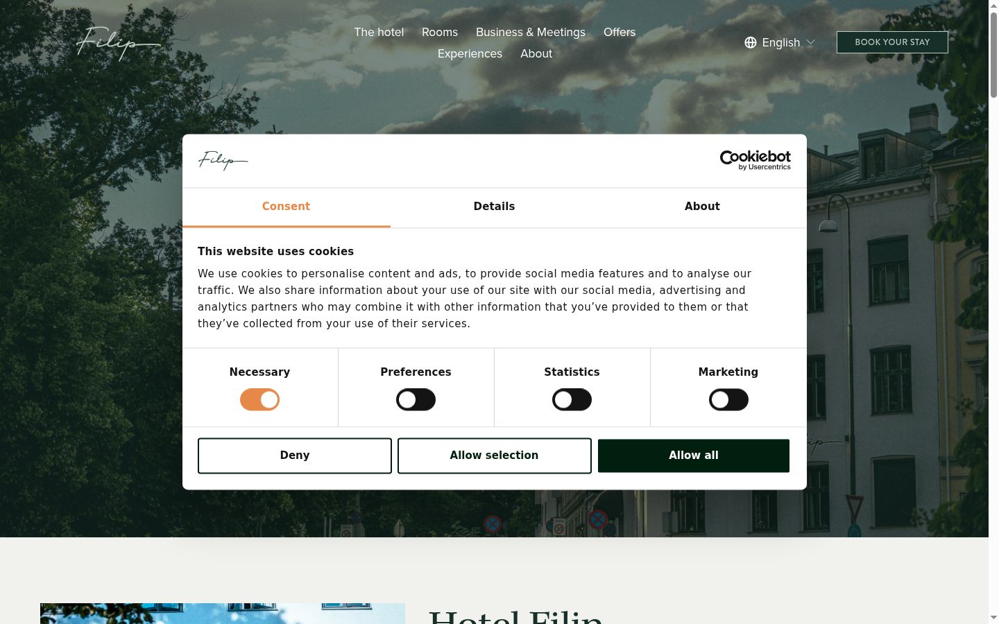 Screenshot of the consent banner shown before any interaction