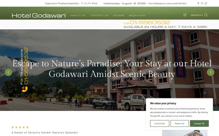 Screenshot of hotelgodawari.com