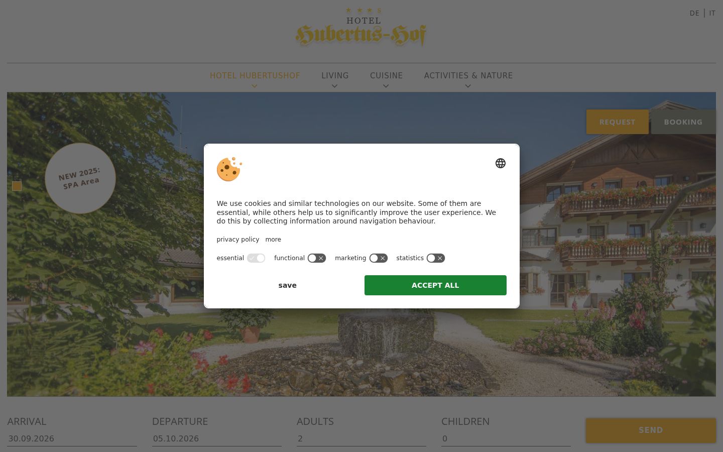 Screenshot des Einwilligungsbanners vor jeglicher Interaktion