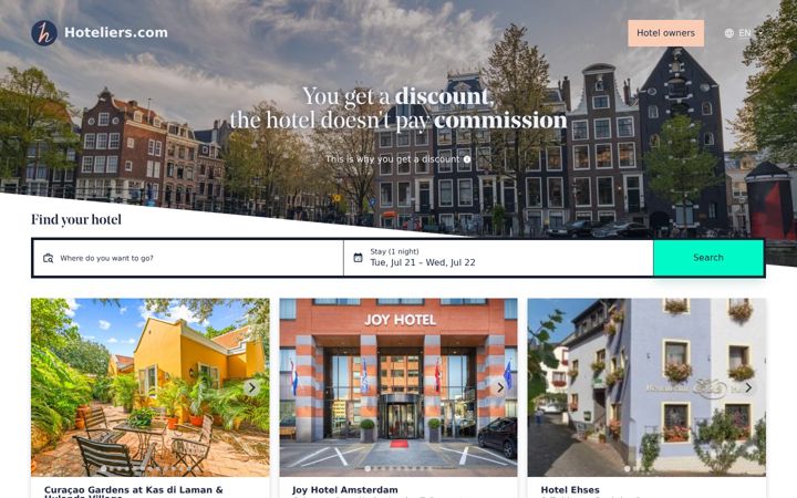 Screenshot of hoteliers.com