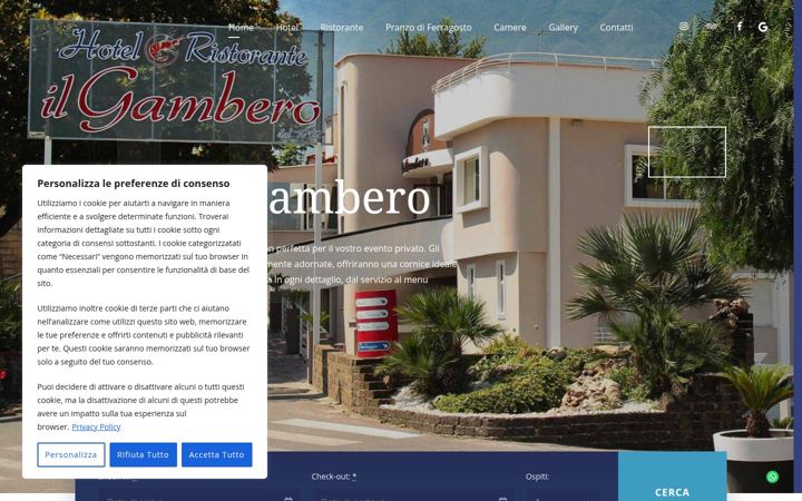 Screenshot of hotelilgambero.com