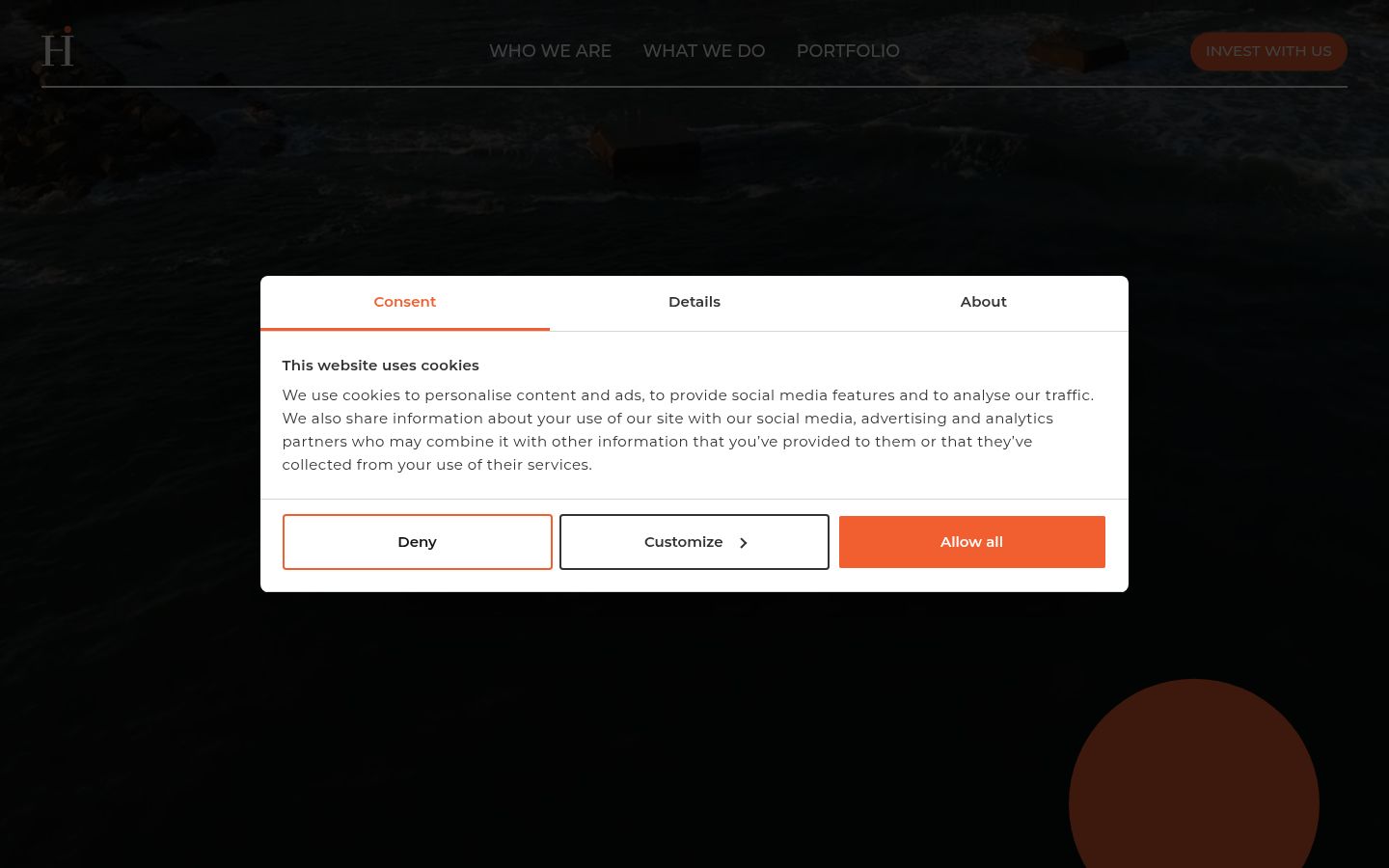 Screenshot del banner di consenso mostrato prima di qualsiasi interazione