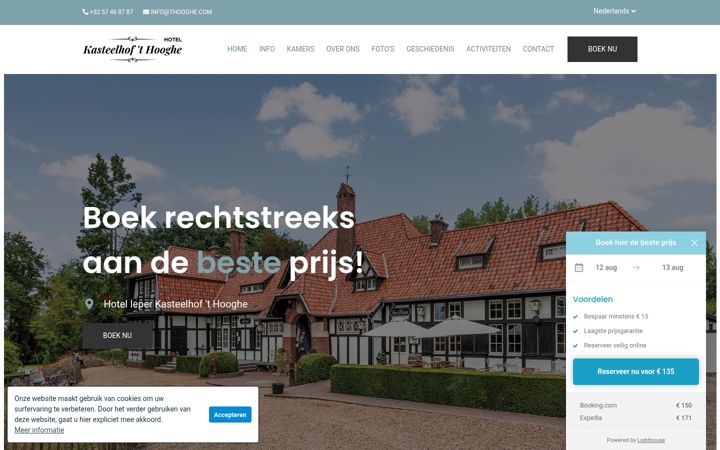 Screenshot of hotelkasteelhofthooghe.be