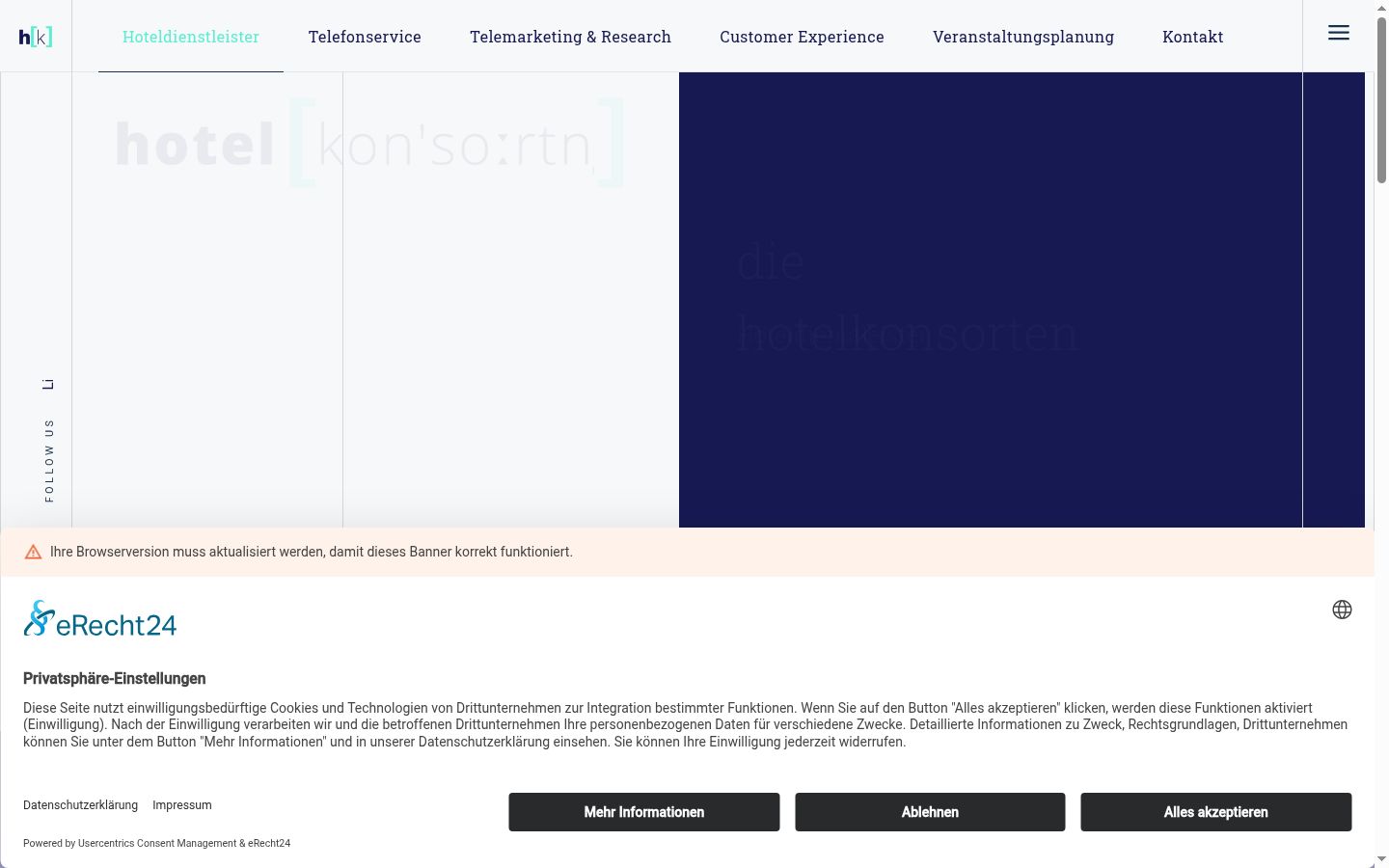 Screenshot des Einwilligungsbanners vor jeglicher Interaktion